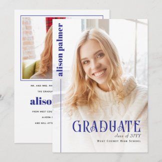 Class of 2026 GRADUATE minimalist blue photo Announcement