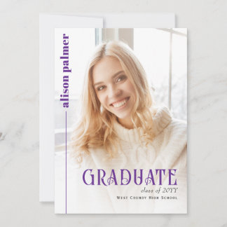 Class of 2026 GRADUATE minimalist purple photo Announcement
