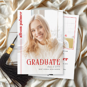 Class of 2026 GRADUATE minimalist red photo Announcement