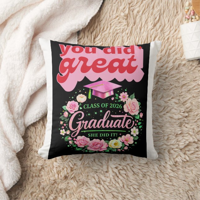 Class of 2026 Graduate She Did It Pink Floral Grad Cushion (Blanket)