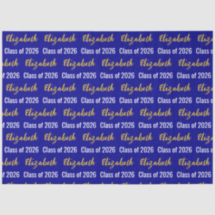Class of 2026 Graduate's Name Dark Blue White Gold Tissue Paper