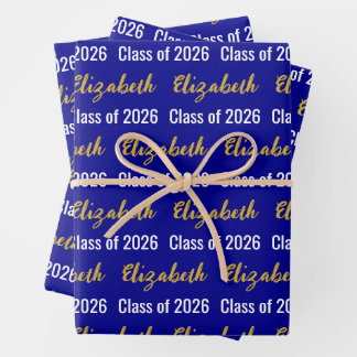 Class of 2026 Graduate's Name Dark Blue White Gold Wrapping Paper Sheet