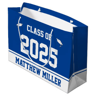Class of 2026 Graduate's Name Deep Blue and White Large Gift Bag