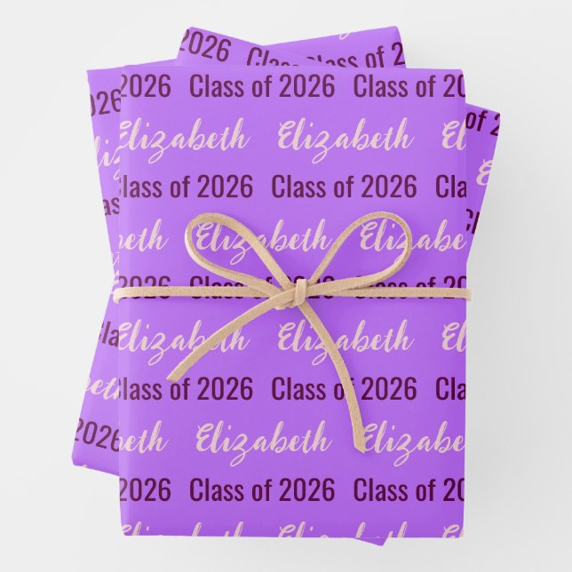 Class of 2026 Graduate's Name Pale Purple Wrapping Paper Sheet (In situ)