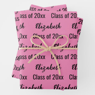 Class of 2026 Graduate's Name Pink and Black Wrapping Paper Sheet