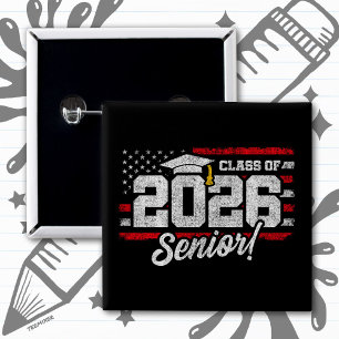 Class of 2026 Graduation American Flag Senior 2026 15 Cm Square Badge