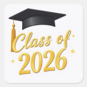 Class of 2026 Graduation Cap Gold Script Sticker