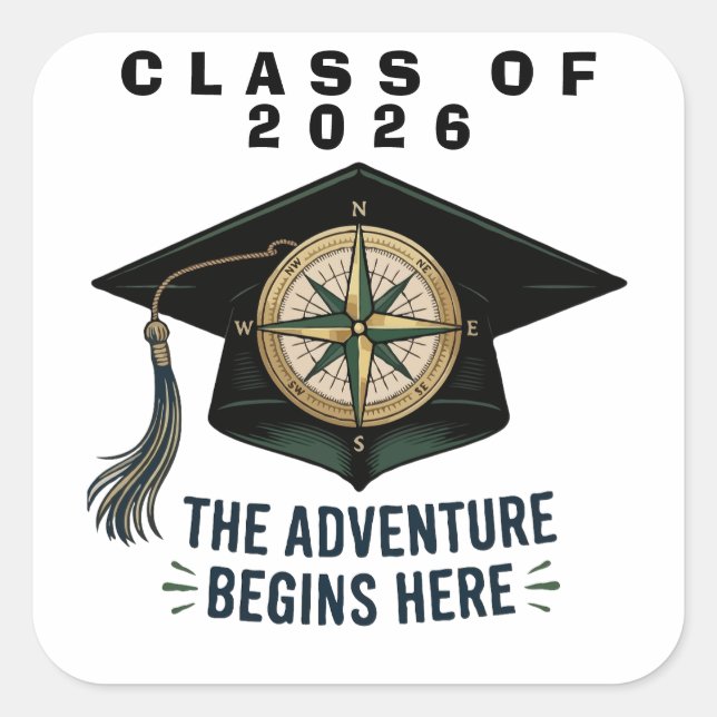 Class of 2026 Graduation Compass Mortarboard  Square Sticker (Front)