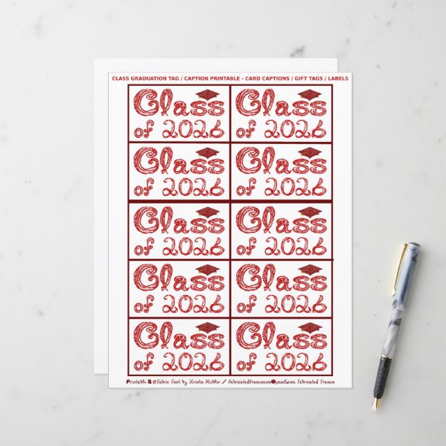 Class of 2026 Graduation Crimson Red Tag Captions (Front/Back In Situ)