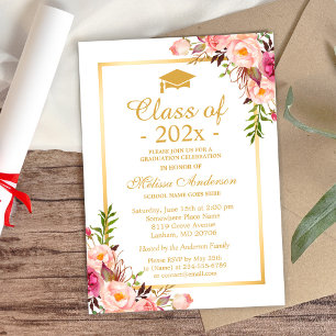 Class of 2026 Graduation Elegant Chic Floral Gold Invitation