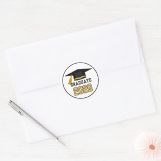 Class of 2026 Graduation Mortarboard Gold &Black Classic Round Sticker