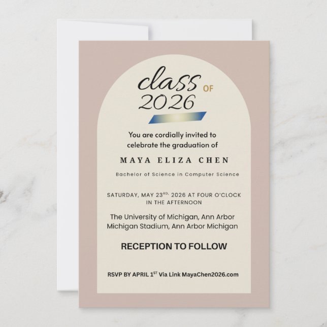 Class of 2026 Graduation Party Invitation Card | M (Front)
