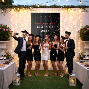 Class of 2026 Graduation Photo Booth Backdrop Red Tapestry