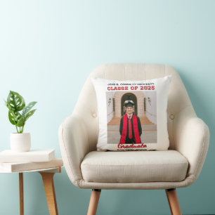 Class of 2026 Graduation Photo RED Script Gradua Cushion