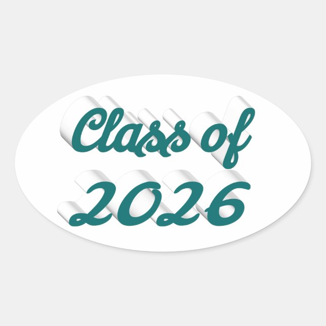 Class of 2026 green script graduation oval sticker (Front)