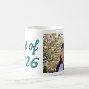 Class of 2026 green script graduation photo  coffee mug
