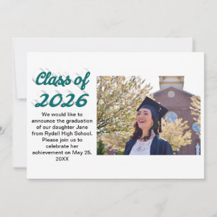 Class of 2026 green script graduation photo invitation