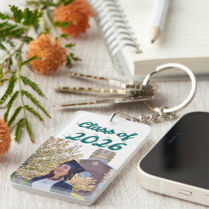 Class of 2026 green script graduation photo key ring