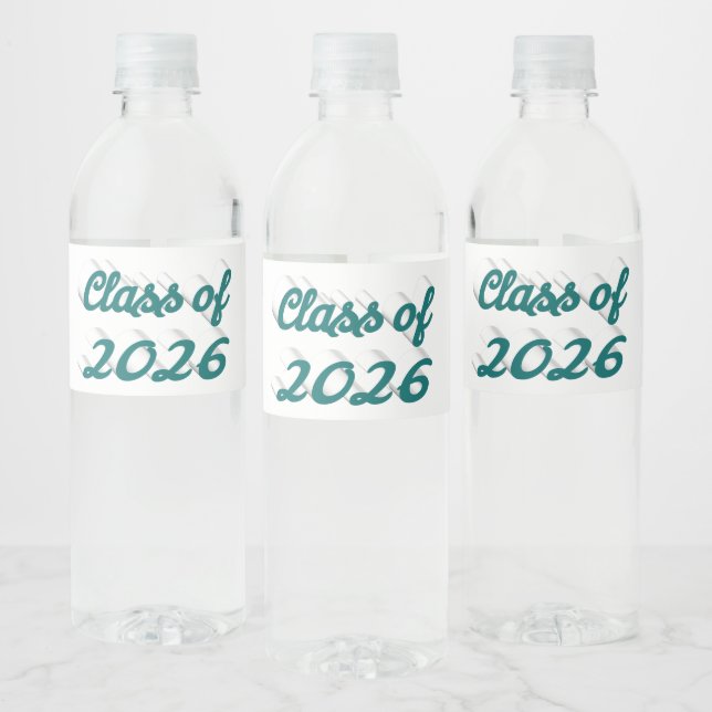 Class of 2026 green script graduation  water bottle label (Bottles)