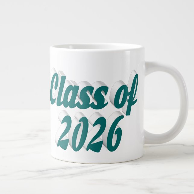Class of 2026 green text graduation large coffee mug (Right)