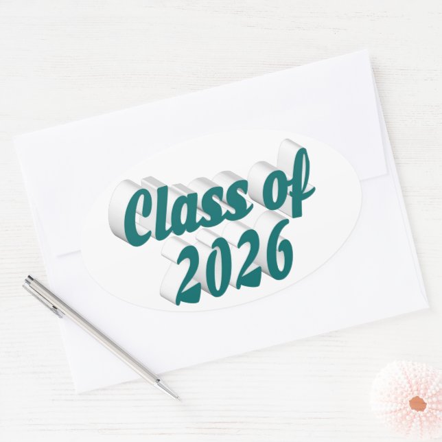 Class of 2026 green text graduation oval sticker (Envelope)