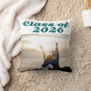 Class of 2026 green text graduation photo cushion