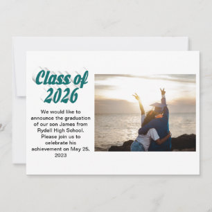 Class of 2026 green text graduation photo invitation