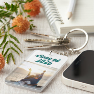 Class of 2026 green text graduation photo key ring