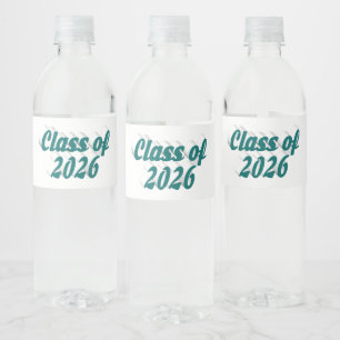 Class of 2026 green text graduation water bottle label