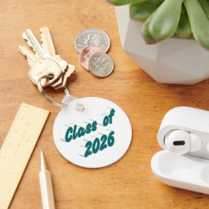 Class of 2026 green typography graduation key ring