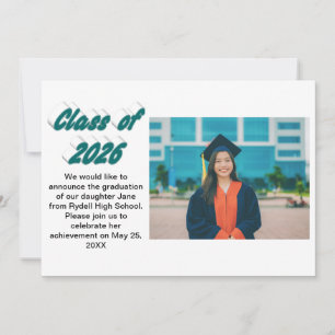 Class of 2026 green typography graduation photo invitation