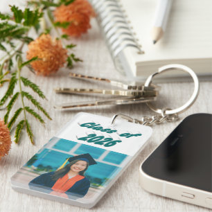 Class of 2026 green typography graduation photo  key ring