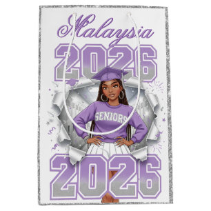 Class of 2026 Lavender & Silver Senior Graduation  Medium Gift Bag