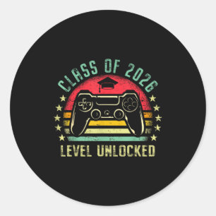 Class of 2026 level unlocked video gamer senior classic round sticker