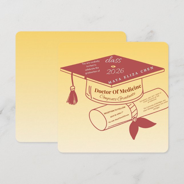Class of 2026 Medical Graduation Invitation Custom (Front/Back)