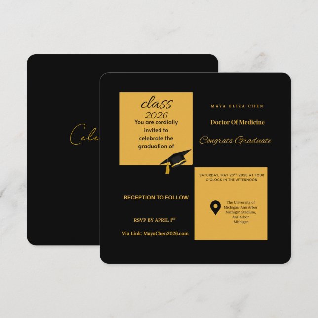  Class of 2026 Medical School Invite | Elegant Sq (Front/Back)