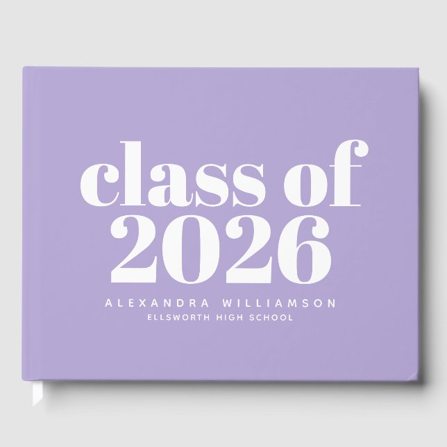 Class of 2026 Modern Lavender Personalised Guest Book (Front)