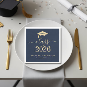 Class of 2026 Navy Blue Gold Graduation Party Napkin