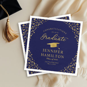 Class of 2026 Navy Gold Confetti Graduation Napkin