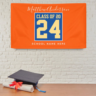 Class of 2026  Orange Blue & Gold Graduation Party Banner