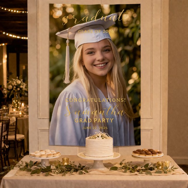 Class of 2026 Photo Banner Sign (Elegant Class of 2026 graduation banner with photo and gold typography)
