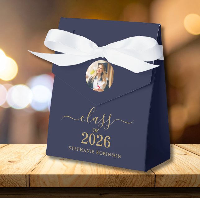 Class of 2026 Photo Blue Gold Script Graduation   Favour Box (Creator Uploaded)