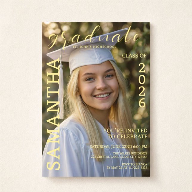 Class of 2026 Photo Invitation (Modern Class of 2026 photo graduation design with elegant magazine-style layout)