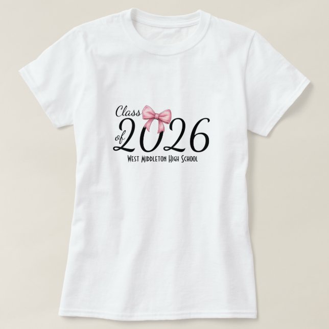 Class of 2026 Pink Bow Graduation T-Shirt (Design Front)