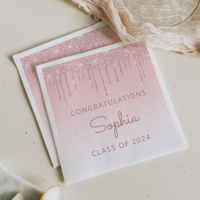 Class of 2026 Pink Glitter Drip Graduation Napkin (Creator Uploaded)