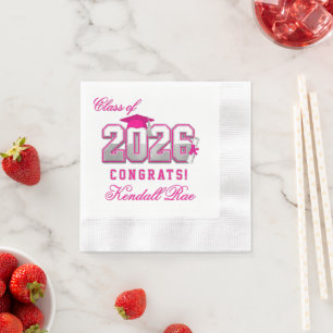 Class of 2026 Pink Silver Graduation Varsity Napkin