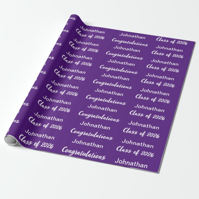 Class of 2026 Purple Congratulations Grad's Name Wrapping Paper (Unrolled)