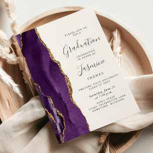 Class of 2026 Purple Gold Agate Dark Graduation Invitation
