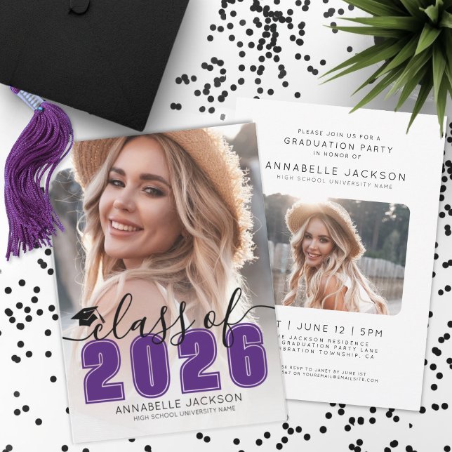 Class Of 2026 Purple Graduate Photo Graduation Invitation (Class Of 2026 Purple Graduate Photo Graduation Invitation)