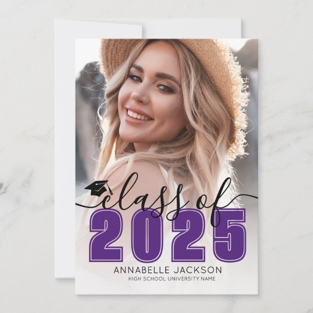 Class Of 2026 Purple Graduate Photo Graduation Invitation (Front)